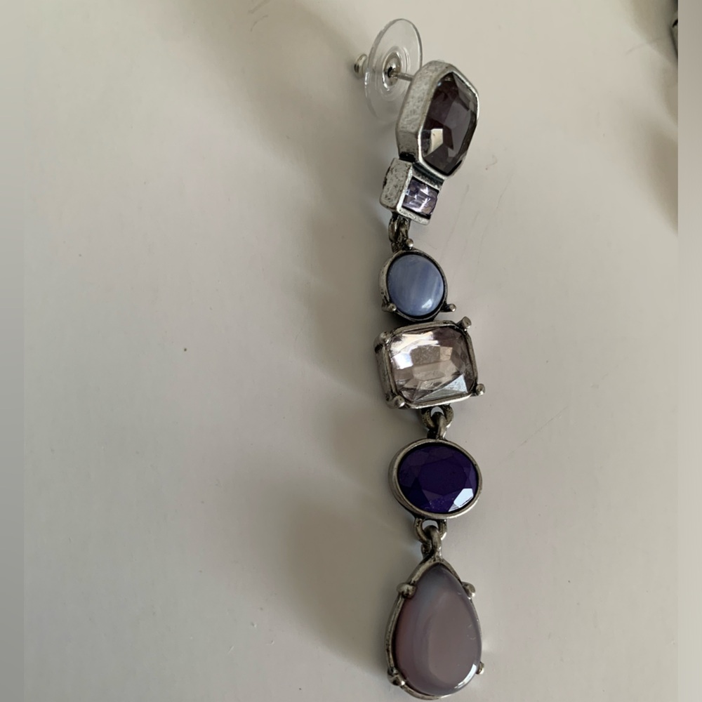 Chico's Earrings Dangle Silver Blue Jeweled Tones Clear Rhinestone - Picture 3 of 7